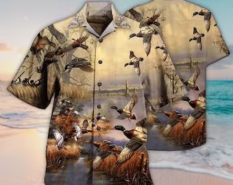 Unisex 3D Aloha Duck Hunting Limited Edition Hawaiian Shirt For Men, Aloha Hawaiian Shirt Short Sleeve Hawaiian