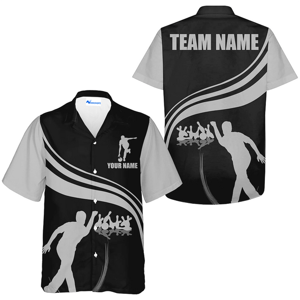 Custom Strike Bowling Basic Color Hawaiian Shirt, Purple And Black Bowling Team Name Shirt, Custom Bowling Team Member Name Gift