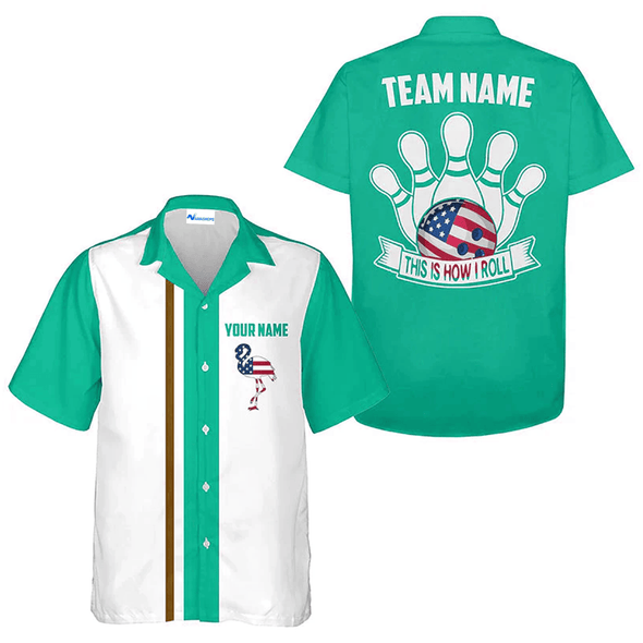 Custom US Bowling Team Outfit, Flamingo Bowling Team Hawaiian Shirt, Orange Bowling Shirt Gift For Bowling Team Members, Bowling Lover