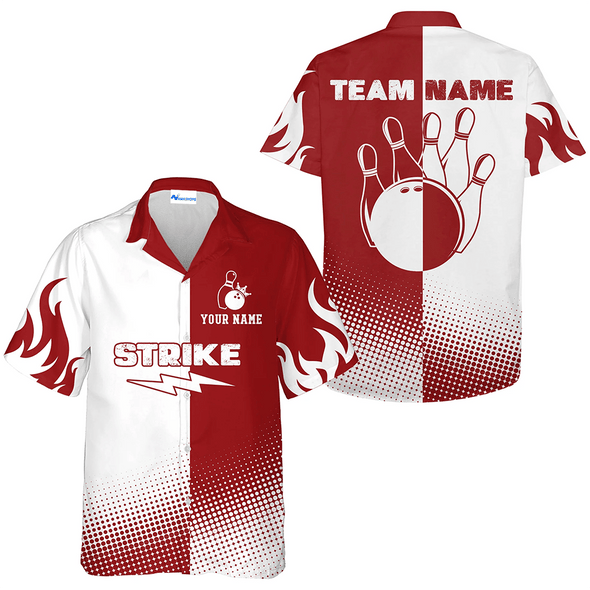 Personalized Strike Ball Bowling Team Hawaiian Shirt, Classic Red Bowling Shirt, Summer Christmas Gift For Bowling Team Member, Bowling Lover