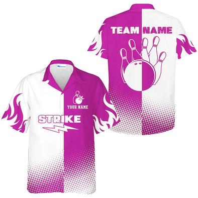 Personalized Strike Ball Bowling Team Hawaiian Shirt, Classic Pink Bowling Shirt, Summer Christmas Gift For Bowling Team Member, Bowling Lover