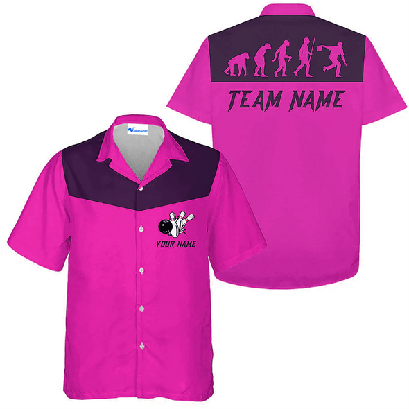 Personalized Bowling Team Funny Shirt, Grey Bowling Evolution Hawaiian Shirt, Custom Team Name Shirt Gift For Bowling Team Members, Bowling Lover