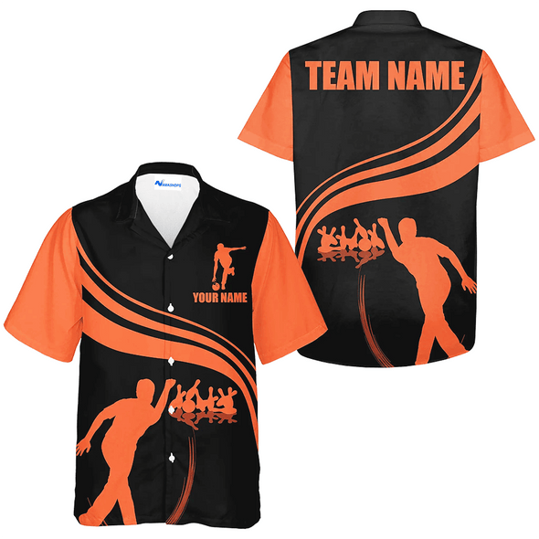 Custom Strike Bowling Basic Color Hawaiian Shirt, Yellow And Black Bowling Team Name Shirt, Custom Bowling Team Member Name Gift