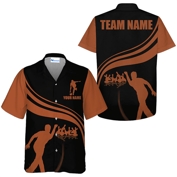 Custom Strike Bowling Basic Color Hawaiian Shirt, Grey And Black Bowling Team Name Shirt, Custom Bowling Team Member Name Gift