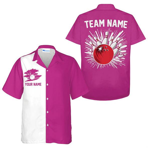 Personalized Basic Bowling Team Outfit, Custom Yellow Strike Bowling Team Hawaiian Shirt, Bowling Shirt Gift For Bowling Team Member, Bowling Lover