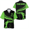 Custom Strike Bowling Basic Color Hawaiian Shirt, Green And Black Bowling Team Name Shirt, Custom Bowling Team Member Name Gift