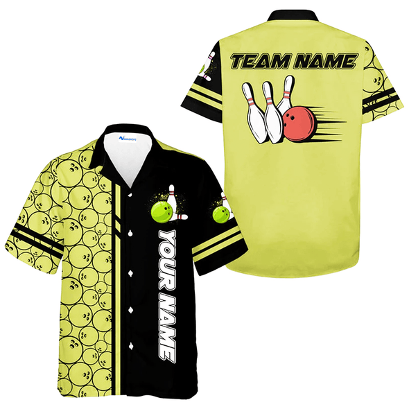 Personalized Bowling Balls Green Pattern Hawaiian Shirt, Bowling Team Matching Outfits, Christmas Gift For Bowling Team Members, Bowling Lovers