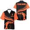 Custom Strike Bowling Basic Color Hawaiian Shirt, Orange And Black Bowling Team Name Shirt, Custom Bowling Team Member Name Gift