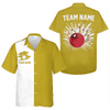 Personalized Basic Bowling Team Outfit, Custom Yellow Strike Bowling Team Hawaiian Shirt, Bowling Shirt Gift For Bowling Team Member, Bowling Lover