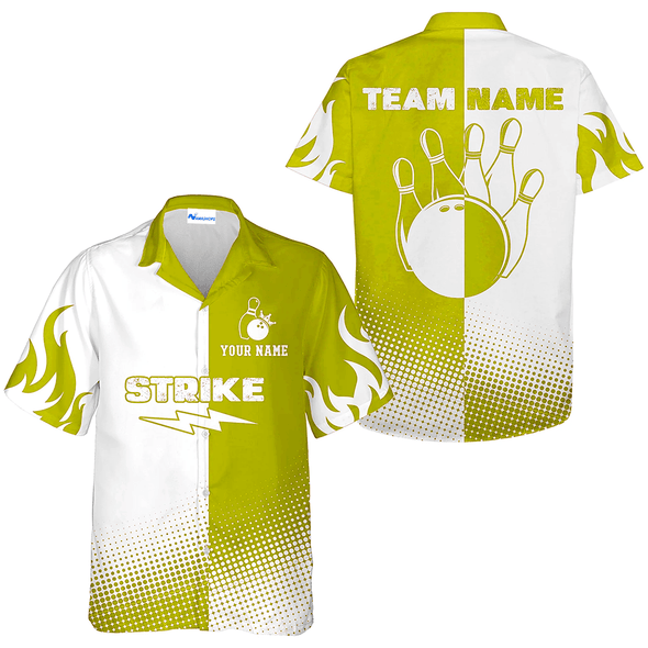 Personalized Strike Ball Bowling Team Hawaiian Shirt, Classic Black Bowling Shirt, Summer Christmas Gift For Bowling Team Member, Bowling Lover