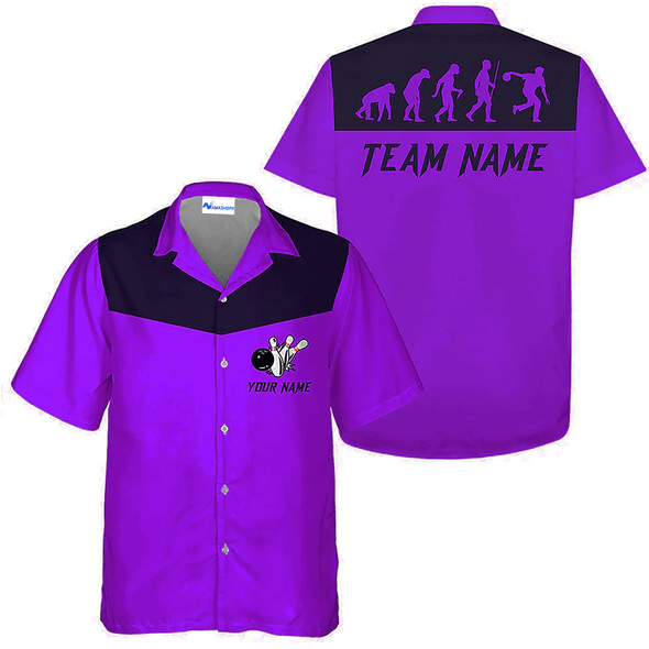 Personalized Bowling Team Funny Shirt, Pink Bowling Evolution Hawaiian Shirt, Custom Team Name Shirt Gift For Bowling Team Members, Bowling Lover