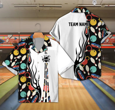 Custom Bowling Team Name Hawaiian Shirt, Vintage Classic Bowling Pattern Shirt, Custom Name Shirt Gift For Bowling Team Members