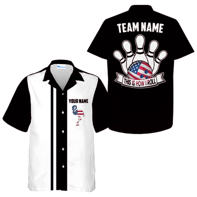 Custom US Bowling Team Outfit, Flamingo Bowling Team Hawaiian Shirt, Black Bowling Shirt Gift For Bowling Team Members, Bowling Lover