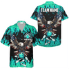 Custom Eagle Bowling Team Teal Fire Shirt, US Flag Pattern Bowling Team Hawaiian Shirt, Custom Bowling Team Name Outfit, Gift For Bowling Team