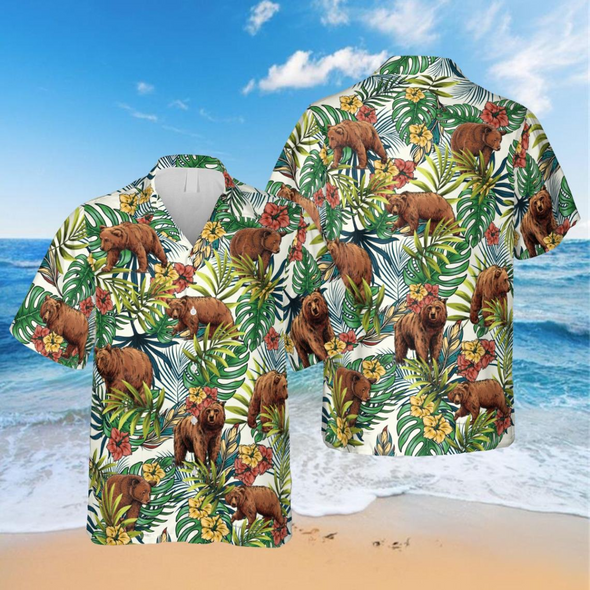 Summer Grizzly Bear Hawaiian T-shirt, Mother’s Day Gift