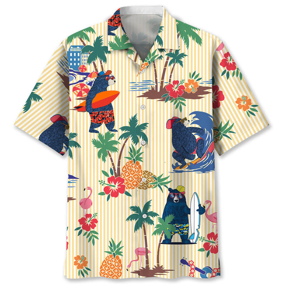 Bear Surfing Tropical Hawaiian Shirt