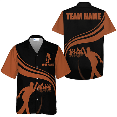 Custom Strike Bowling Basic Color Hawaiian Shirt, Brown And Black Bowling Team Name Shirt, Custom Bowling Team Member Name Gift