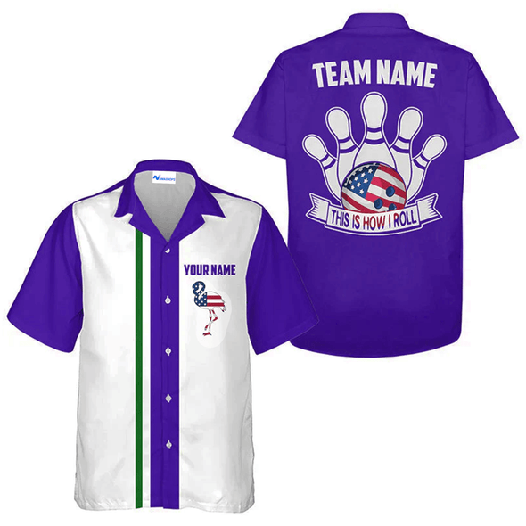 Custom US Bowling Team Outfit, Flamingo Bowling Team Hawaiian Shirt, Blue Bowling Shirt Gift For Bowling Team Members, Bowling Lover