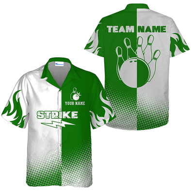 Personalized Strike Ball Bowling Team Hawaiian Shirt, Classic Green Bowling Shirt, Summer Christmas Gift For Bowling Team Member, Bowling Lover