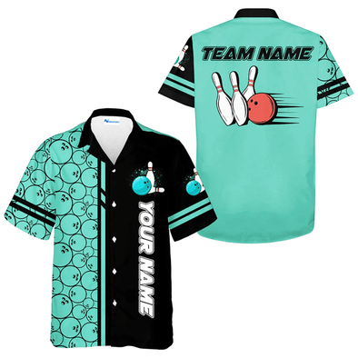 Personalized Bowling Balls Teal Pattern Hawaiian Shirt, Bowling Team Matching Outfits, Christmas Gift For Bowling Team Members, Bowling Lovers