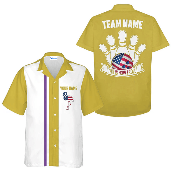 Custom US Bowling Team Outfit, Flamingo Bowling Team Hawaiian Shirt, Blue Bowling Shirt Gift For Bowling Team Members, Bowling Lover