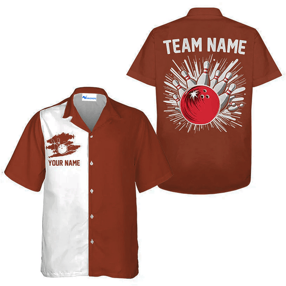 Personalized Basic Bowling Team Outfit, Custom Grey Strike Bowling Team Hawaiian Shirt, Bowling Shirt Gift For Bowling Team Member, Bowling Lover