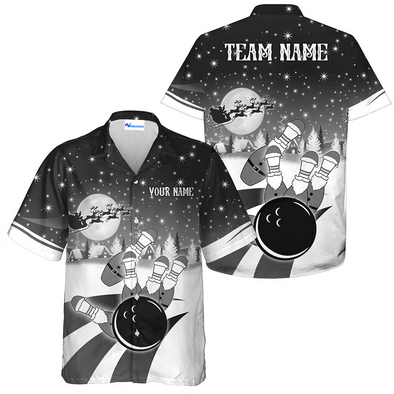 Custom Santa Bowling Team Hawaiian Shirt, Grey Christmas Bowling Team Outfit, Christmas Gift For Bowling Team Member, Bowling Lover