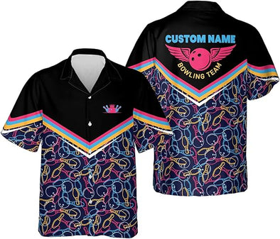 Custom Bowling Team Neon Pattern Hawaiian Shirt, Summer Shirt Gift For Bowling Team Member, Custom Name Shirt Gift For Bowling Lover