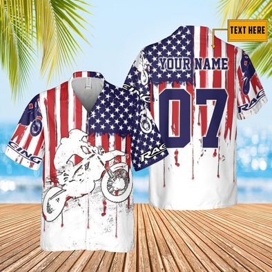 Personalized Patriotic Motocross Off-road Hawaiian Shirt, American Riding Shirt