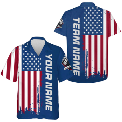 Personalized US Flag Pattern Bowling Team Shirt For Men & Women Custom Bowling Jersey Hawaiian Bowling Team Shirt