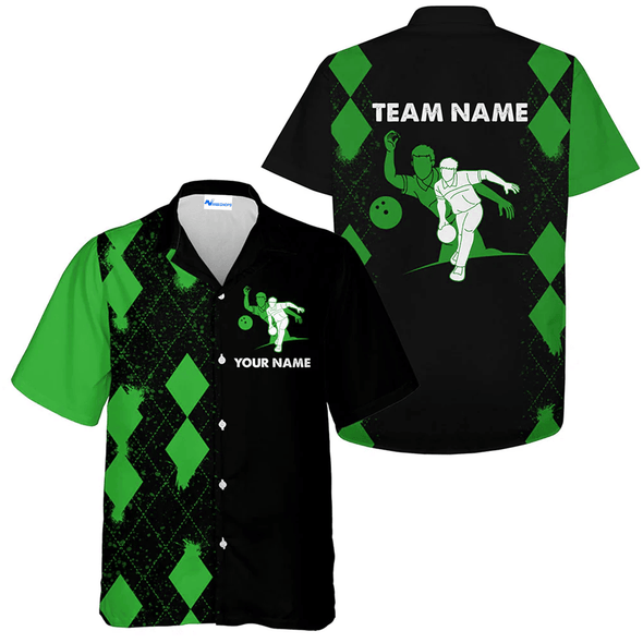 Personalized Multicolor Elegant Bowling Team Matching Shirt, Green Bowling Team Name Hawaiian Shirt, Gift For Bowling Team Members, Bowling Lover