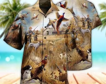 Unisex 3D Pheasant Hunting Vintage Edition Hawaiian Shirt For Men, Aloha Hawaiian Shirt Short Sleeve Hawaiian