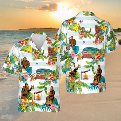 Bigfoot Goes Camping Hawaiian Shirt, Campfire Clothing