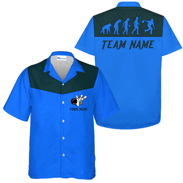 Personalized Bowling Team Funny Shirt, Teal Bowling Evolution Hawaiian Shirt, Custom Team Name Shirt Gift For Bowling Team Members, Bowling Lover