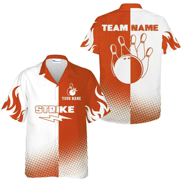 Personalized Strike Ball Bowling Team Hawaiian Shirt, Classic Orange Bowling Shirt, Summer Christmas Gift For Bowling Team Member, Bowling Lover