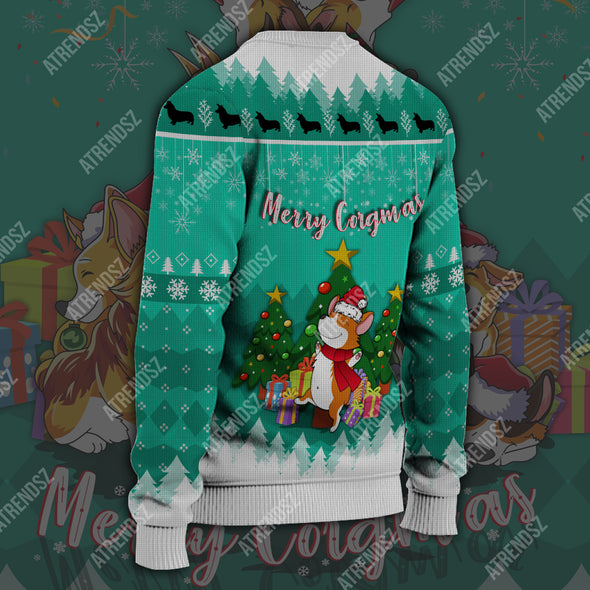 ATRENDSZ Ugly Christmas Sweater Corgi Corgmas all over print