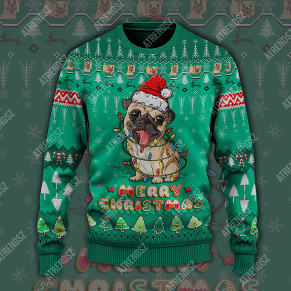 ATRENDSZ Ugly Christmas Sweater PUG all over print
