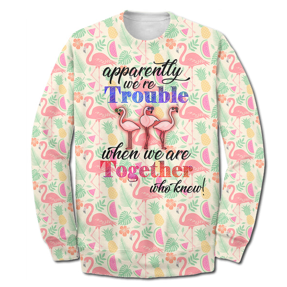 ATRENDSZ Unisex Flamingo - Trouble Together quote all over print hoodie, tshirt, tank and more