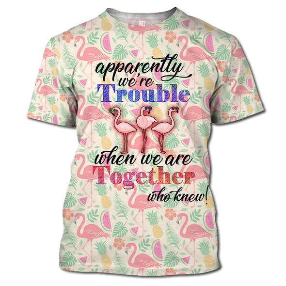 ATRENDSZ Unisex Flamingo - Trouble Together quote all over print hoodie, tshirt, tank and more